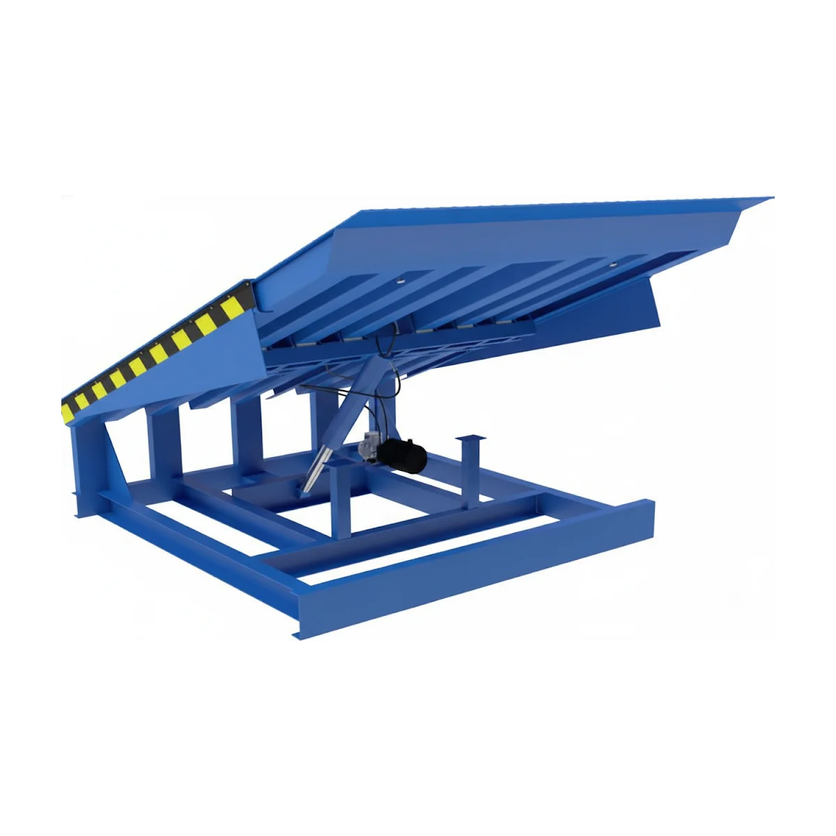Hydraulic telescopic dock leveler with extended mouth plate for warehouse loading